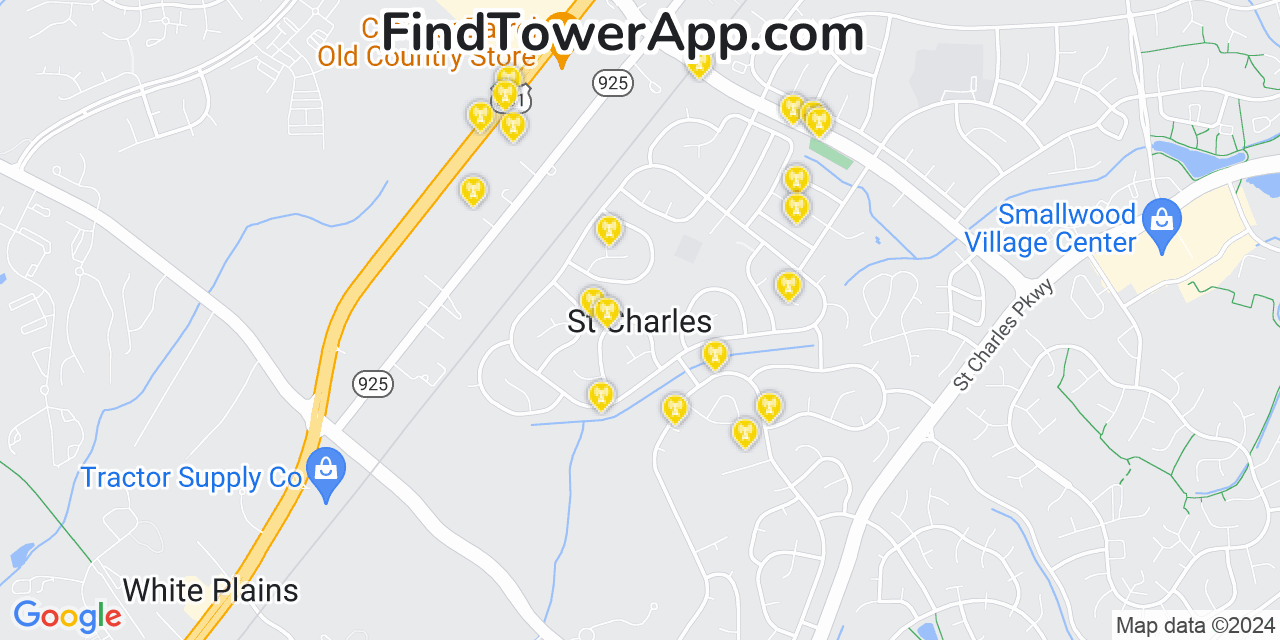 AT&T 4G/5G cell tower coverage map Saint Charles, Maryland