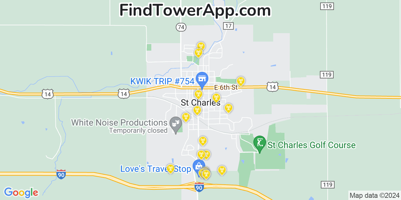 AT&T 4G/5G cell tower coverage map Saint Charles, Minnesota