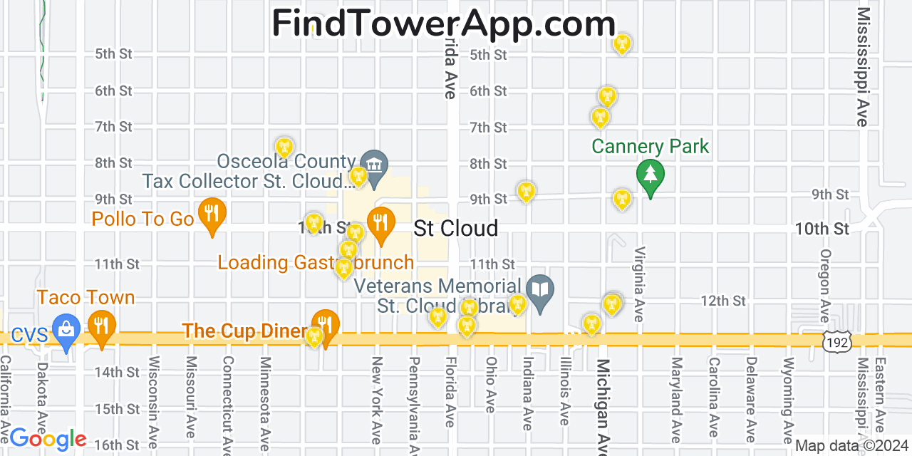 AT&T 4G/5G cell tower coverage map Saint Cloud, Florida