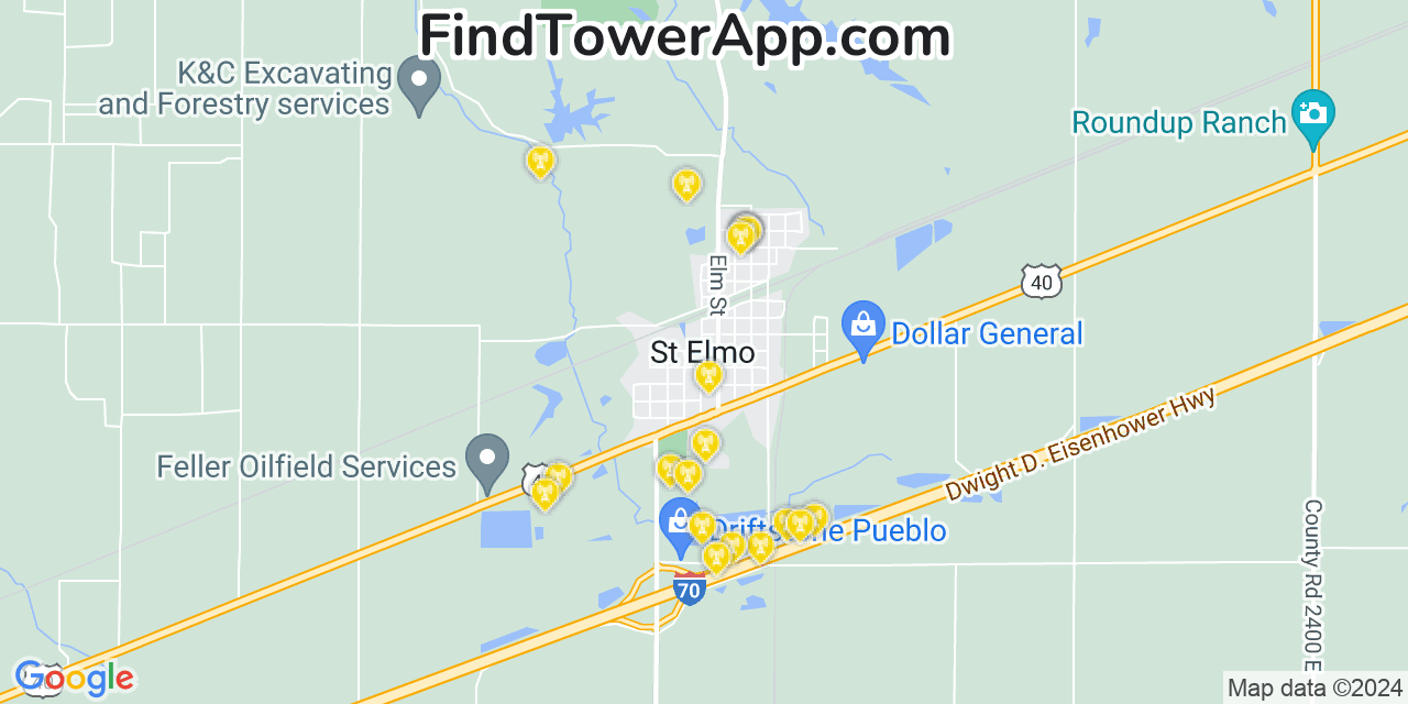 AT&T 4G/5G cell tower coverage map Saint Elmo, Illinois