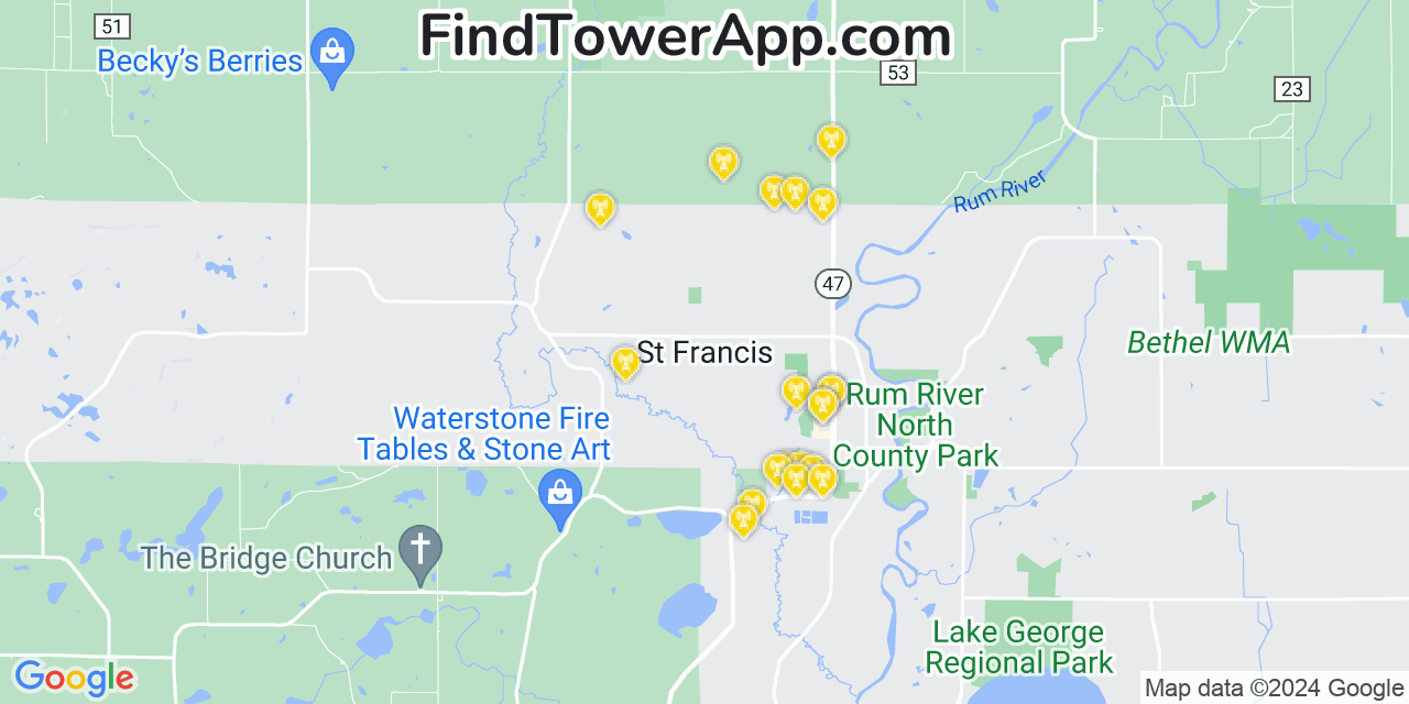 Verizon 4G/5G cell tower coverage map Saint Francis, Minnesota