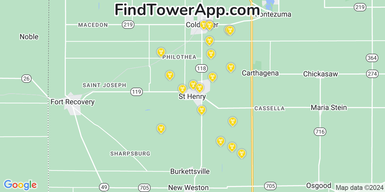 Verizon 4G/5G cell tower coverage map Saint Henry, Ohio