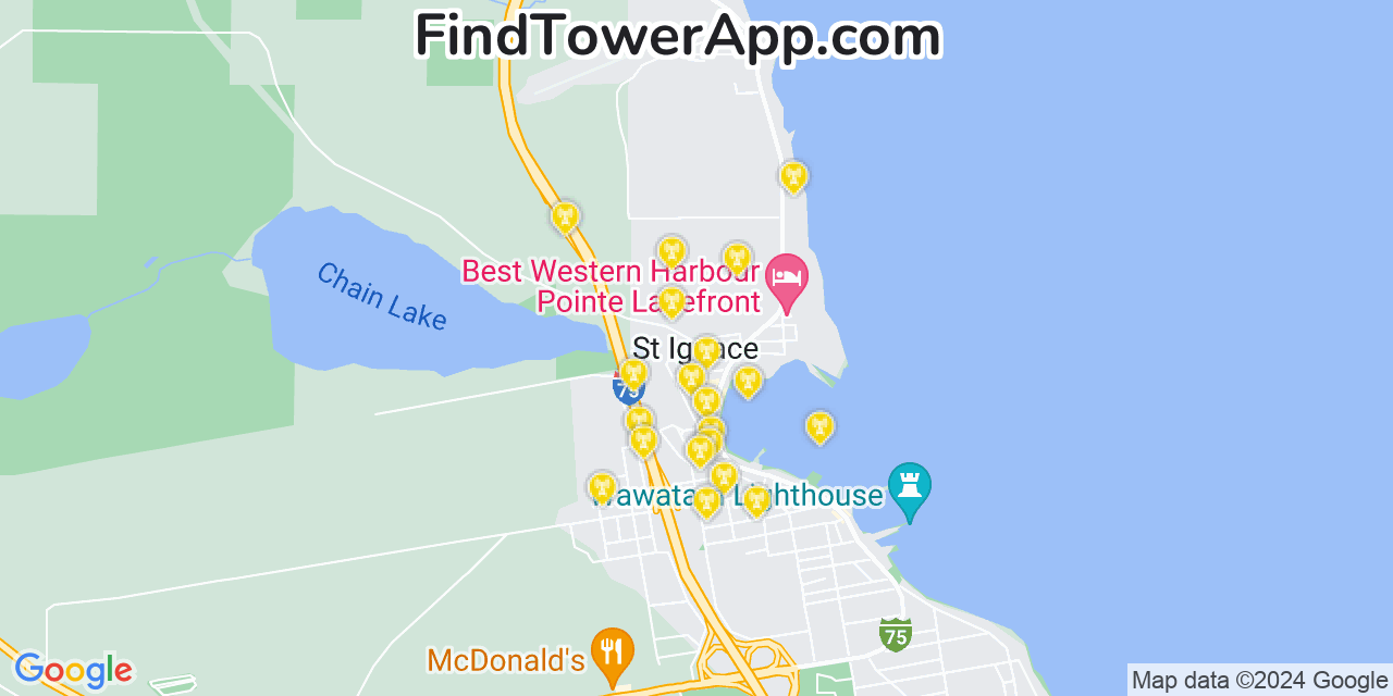 Verizon 4G/5G cell tower coverage map Saint Ignace, Michigan