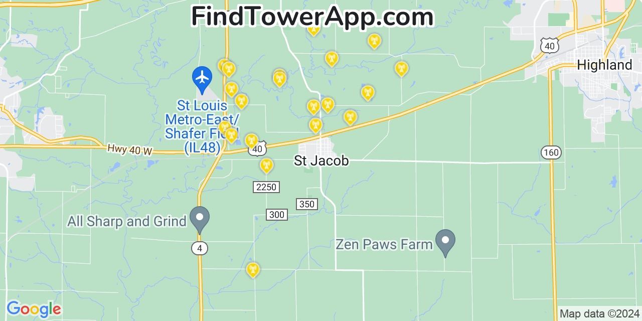 Verizon 4G/5G cell tower coverage map Saint Jacob, Illinois