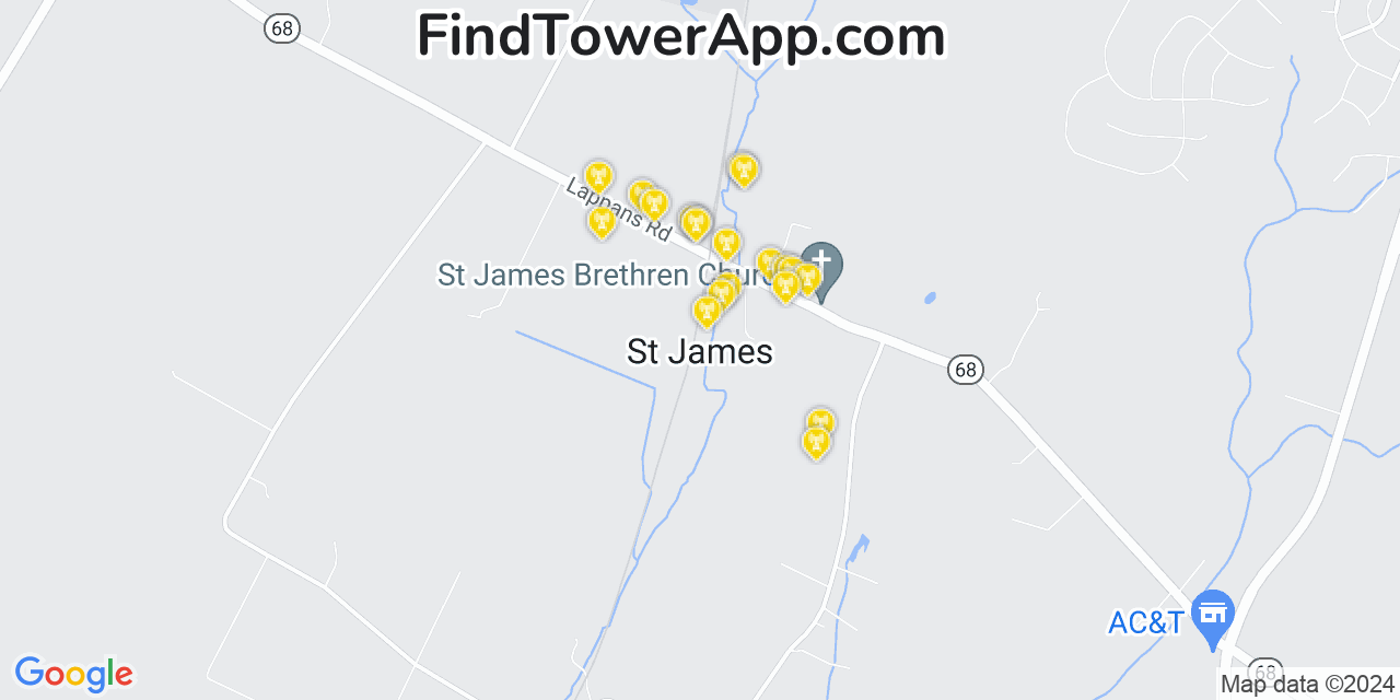 AT&T 4G/5G cell tower coverage map Saint James, Maryland