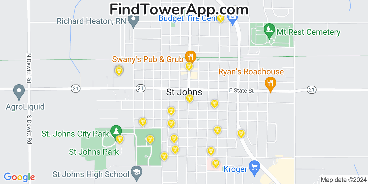 AT&T 4G/5G cell tower coverage map Saint Johns, Michigan