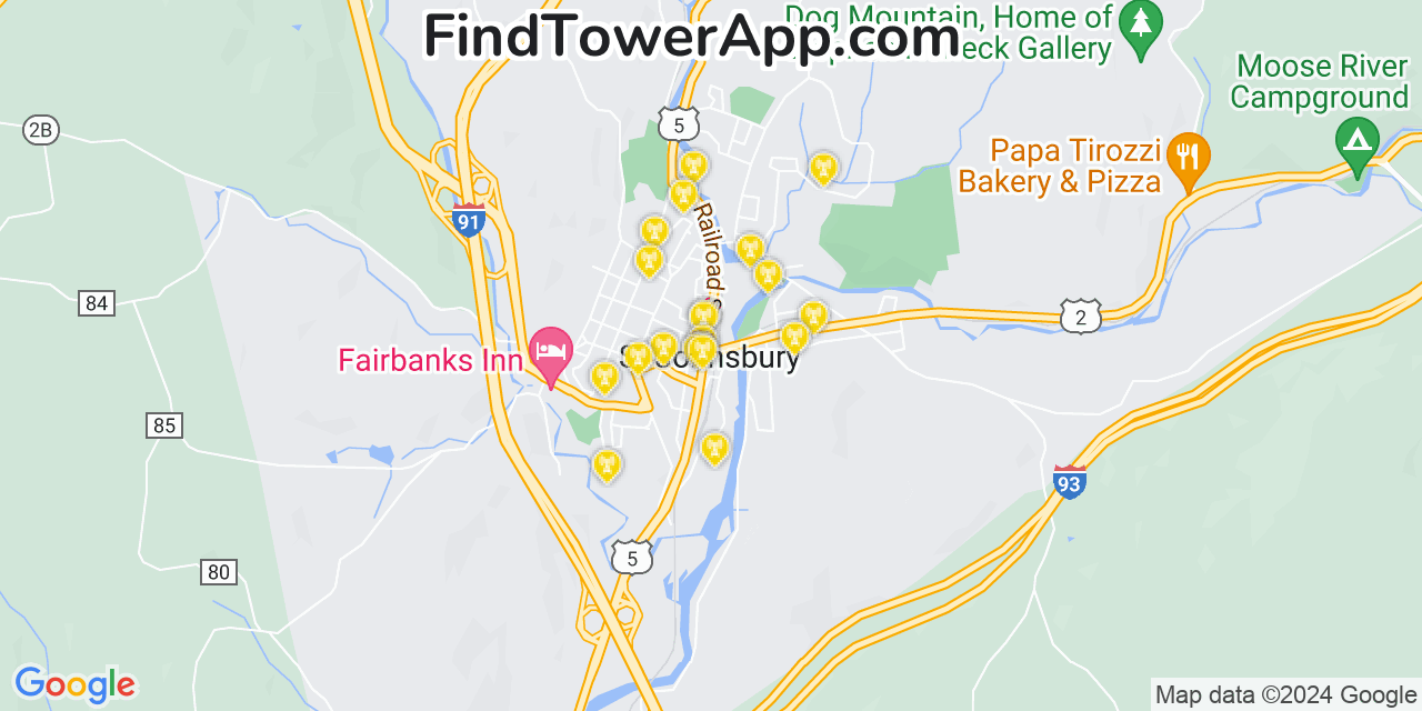 AT&T 4G/5G cell tower coverage map Saint Johnsbury, Vermont