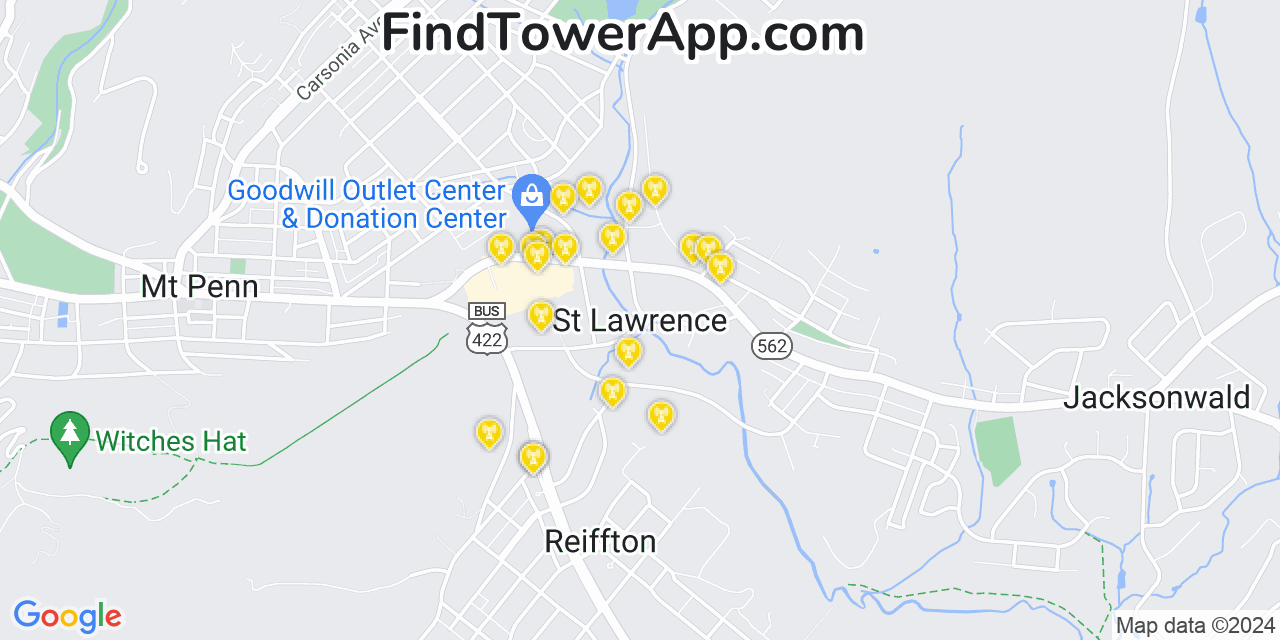 AT&T 4G/5G cell tower coverage map Saint Lawrence, Pennsylvania