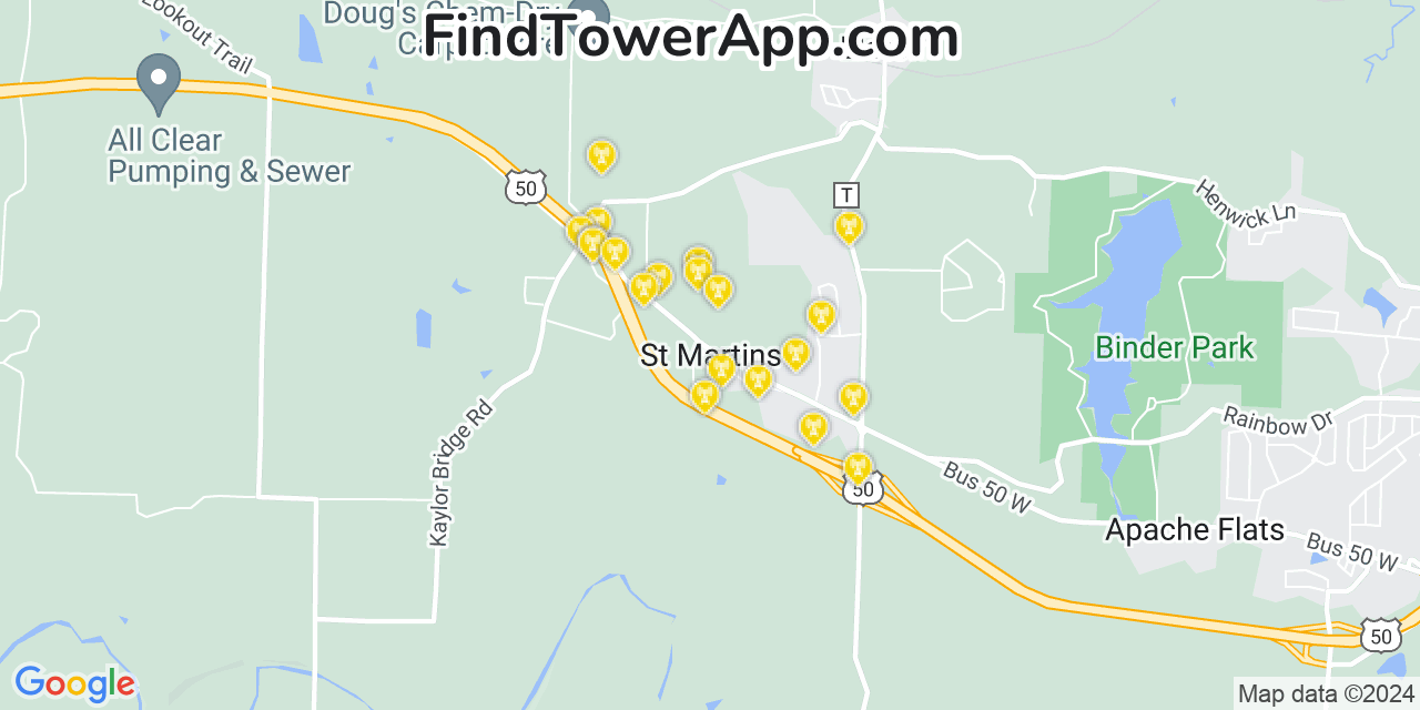 AT&T 4G/5G cell tower coverage map Saint Martins, Missouri