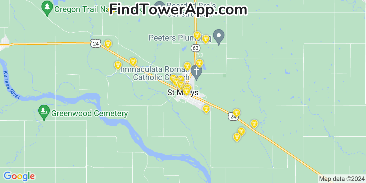 AT&T 4G/5G cell tower coverage map Saint Marys, Kansas