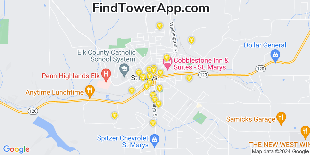 T-Mobile 4G/5G cell tower coverage map Saint Marys, Pennsylvania