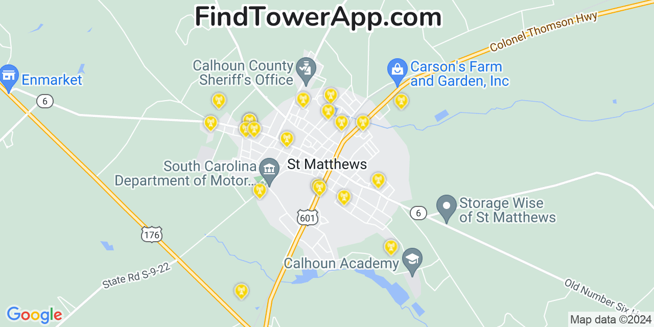 AT&T 4G/5G cell tower coverage map Saint Matthews, South Carolina