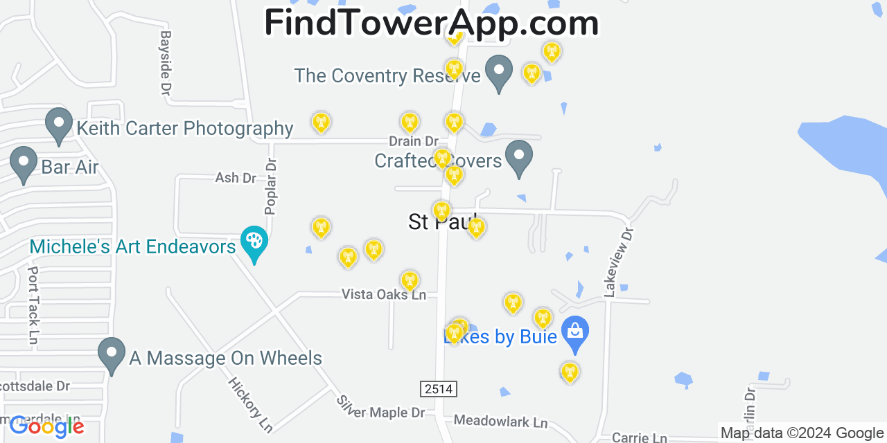 AT&T 4G/5G cell tower coverage map Saint Paul, Texas