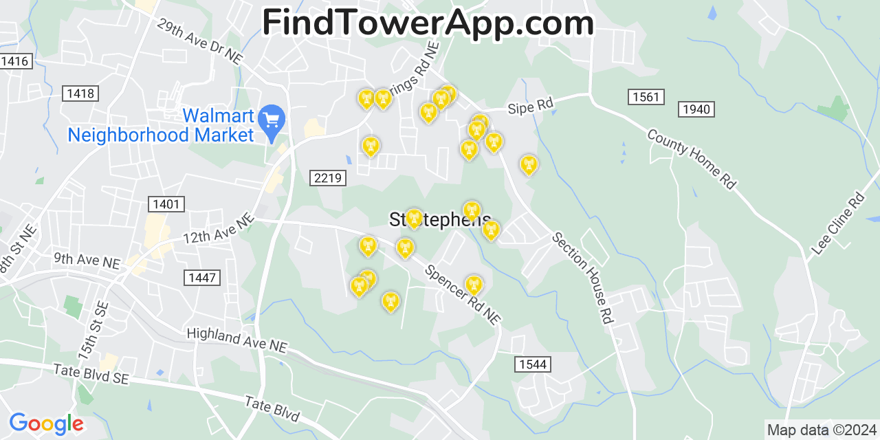 AT&T 4G/5G cell tower coverage map Saint Stephens, North Carolina