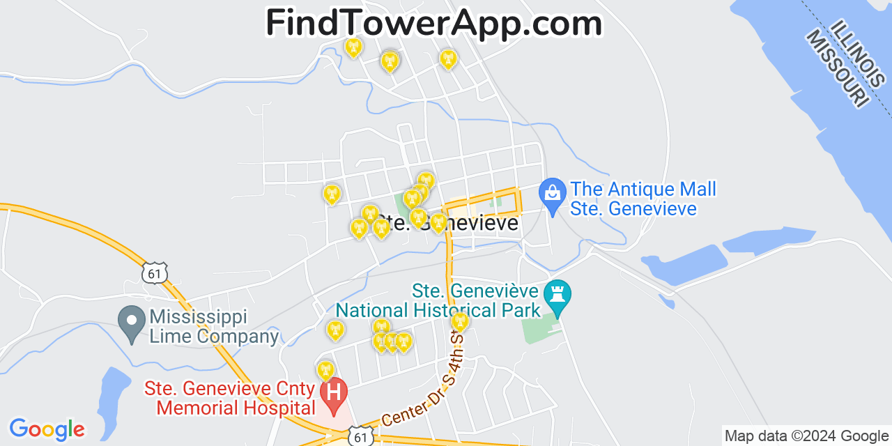 Verizon 4G/5G cell tower coverage map Sainte Genevieve, Missouri