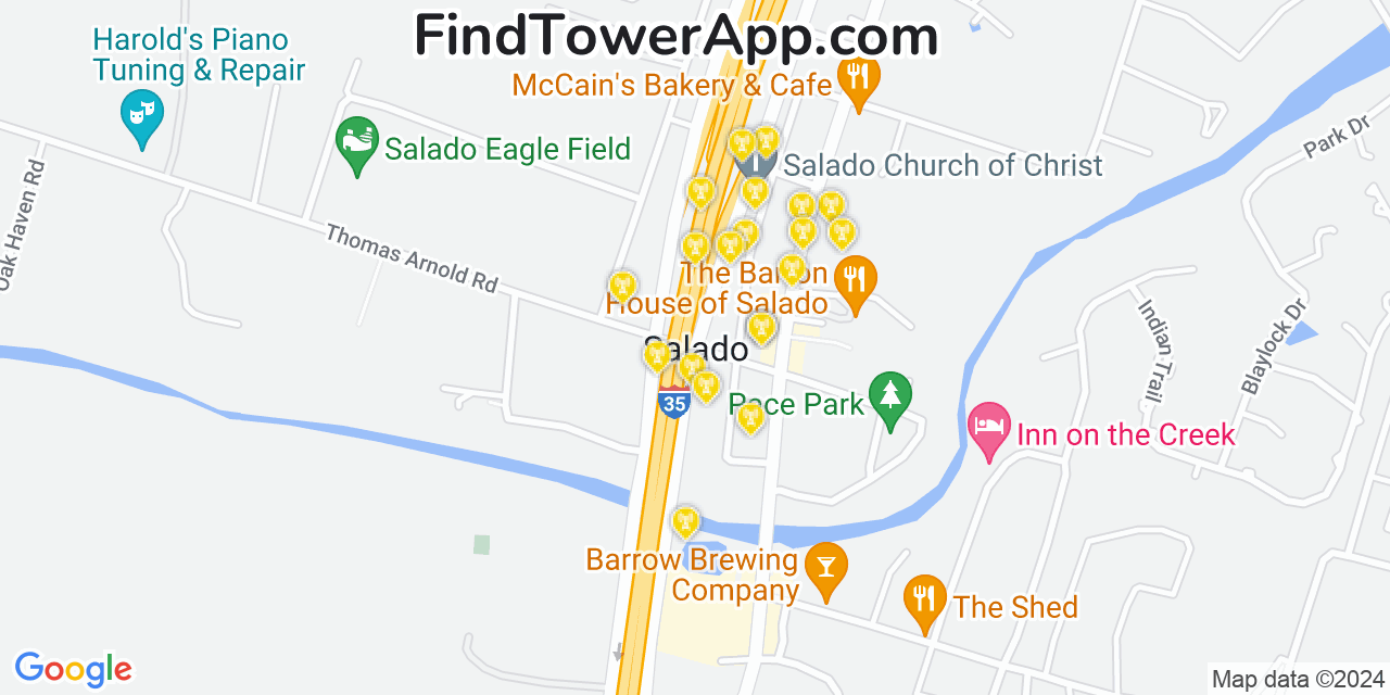 AT&T 4G/5G cell tower coverage map Salado, Texas