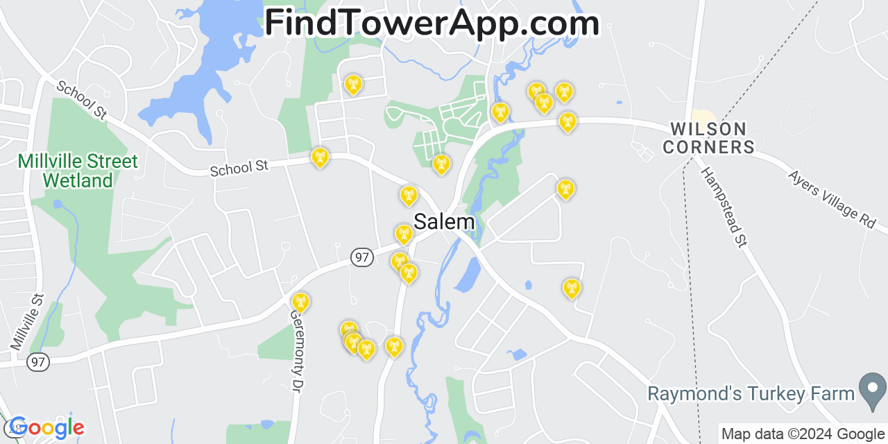 AT&T 4G/5G cell tower coverage map Salem, New Hampshire