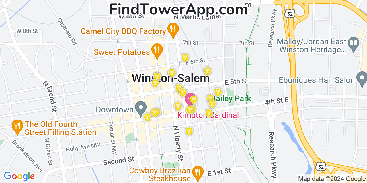 AT&T 4G/5G cell tower coverage map Salem, North Carolina