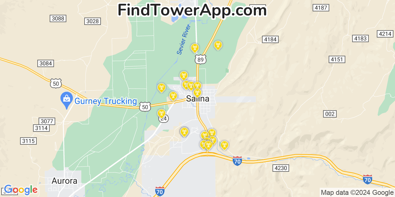 AT&T 4G/5G cell tower coverage map Salina, Utah