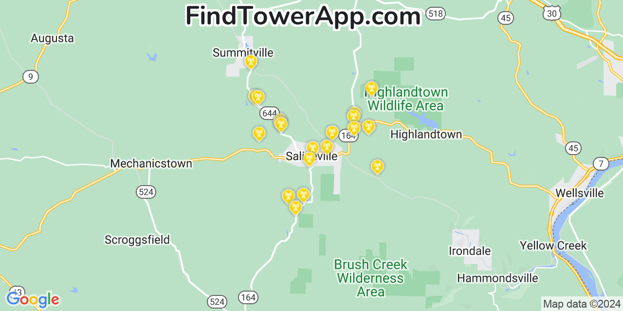 T-Mobile 4G/5G cell tower coverage map Salineville, Ohio