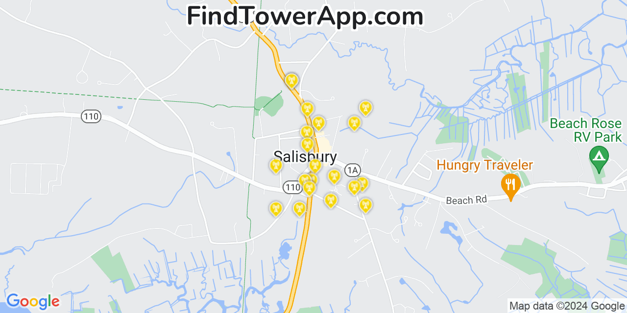 AT&T 4G/5G cell tower coverage map Salisbury, Massachusetts