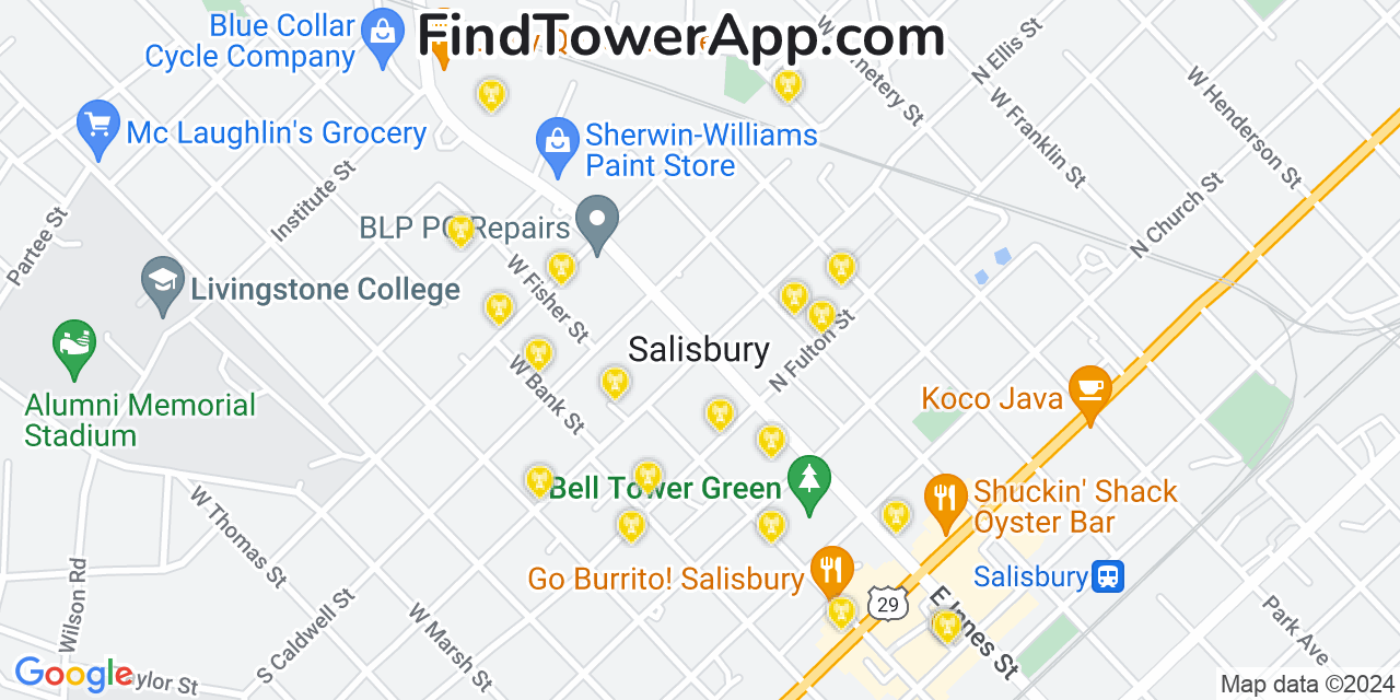 AT&T 4G/5G cell tower coverage map Salisbury, North Carolina