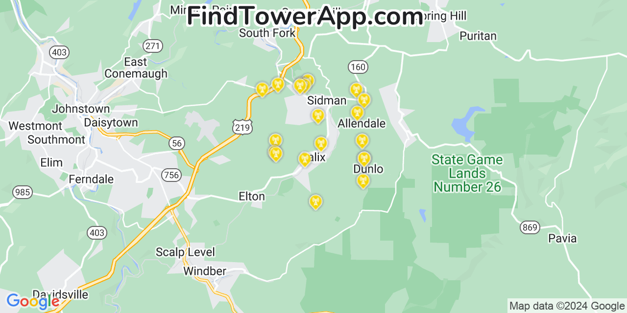 Verizon 4G/5G cell tower coverage map Salix, Pennsylvania