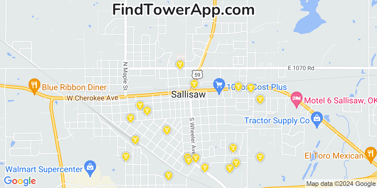 AT&T 4G/5G cell tower coverage map Sallisaw, Oklahoma