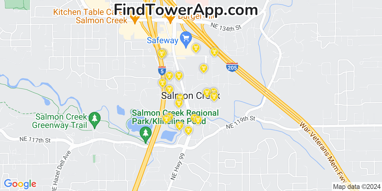 T-Mobile 4G/5G cell tower coverage map Salmon Creek, Washington