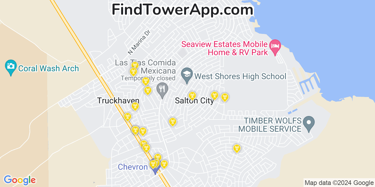 Verizon 4G/5G cell tower coverage map Salton City, California