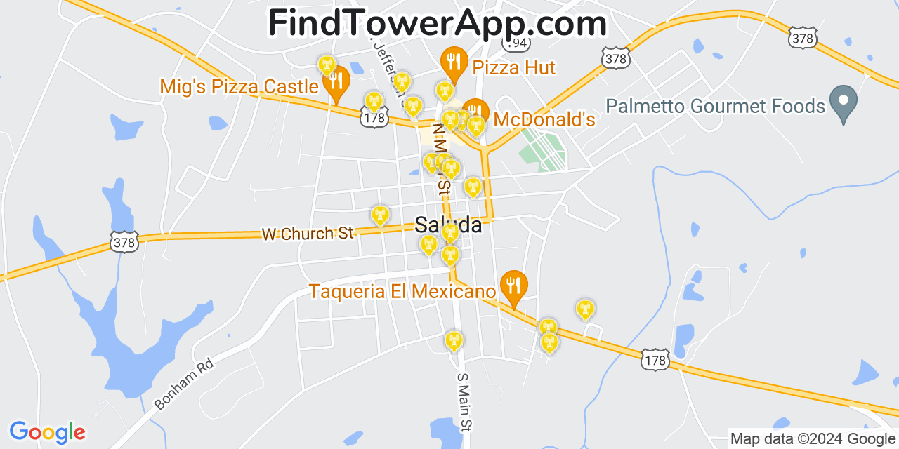 AT&T 4G/5G cell tower coverage map Saluda, South Carolina