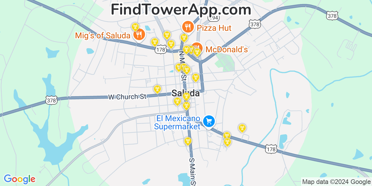 Saluda South Carolina Cell Tower Coverage Map