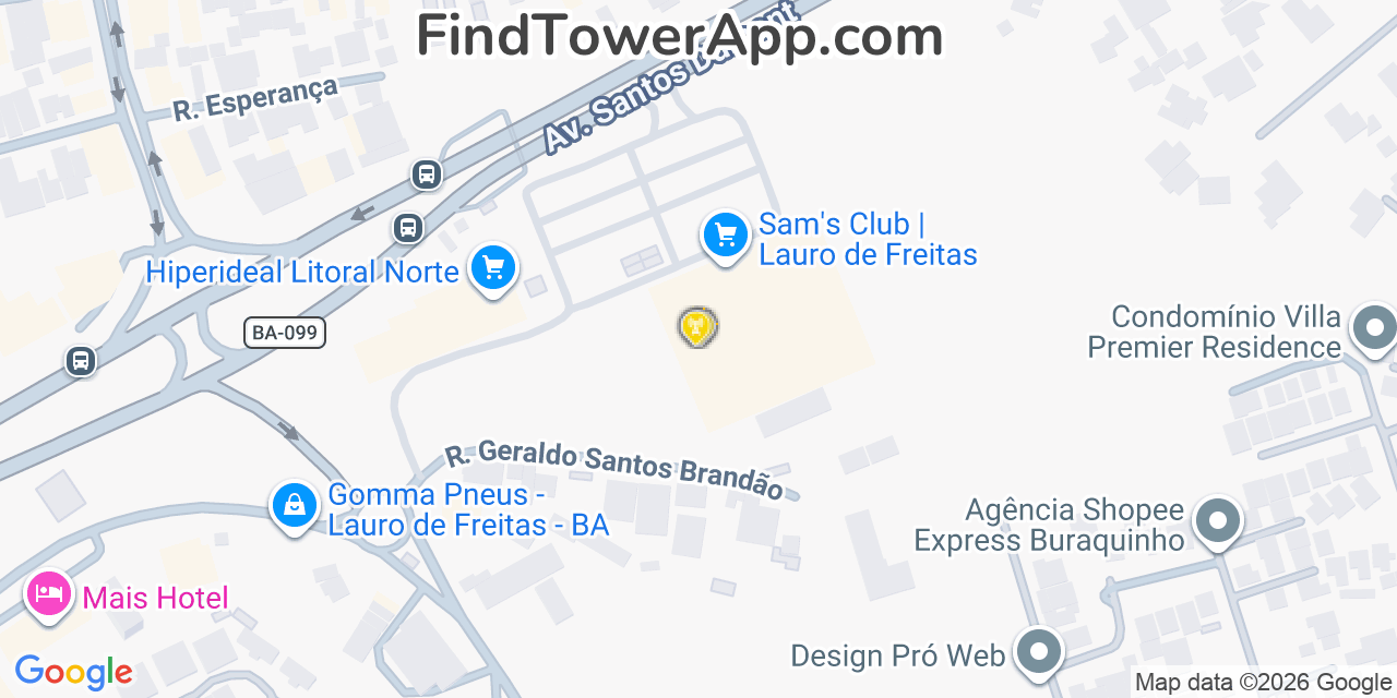 Map showing the 12 primary Brasil Telecom cell tower locations in Salvador, Brazil