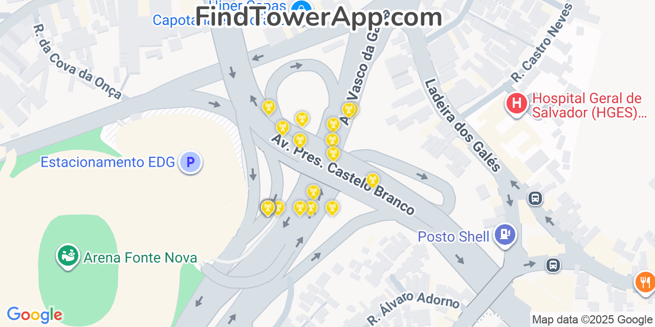 Salvador Cell Towers, Brazil - FindTower App Coverage Maps