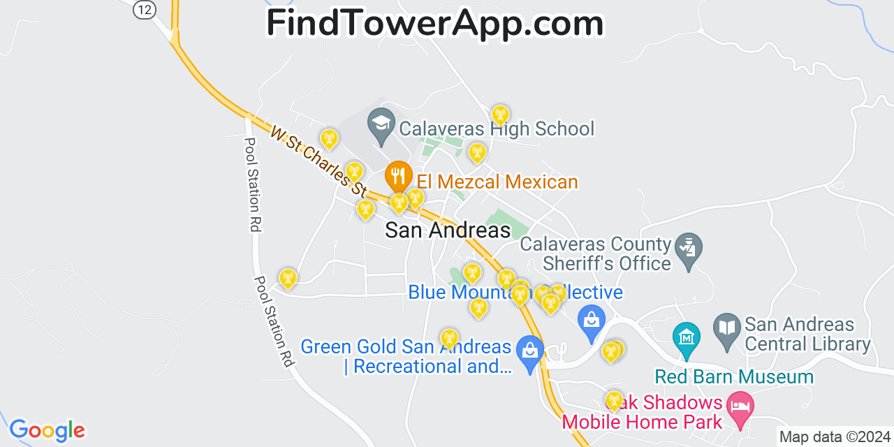 Verizon 4G/5G cell tower coverage map San Andreas, California