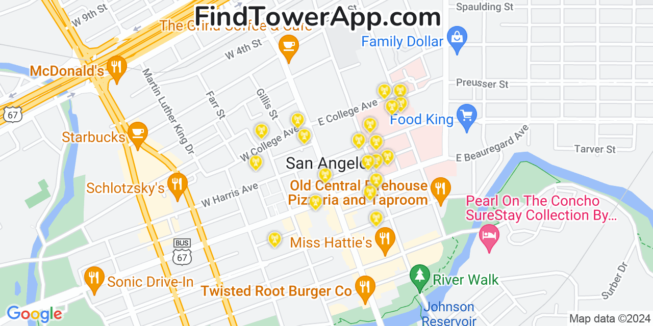 AT&T 4G/5G cell tower coverage map San Angelo, Texas
