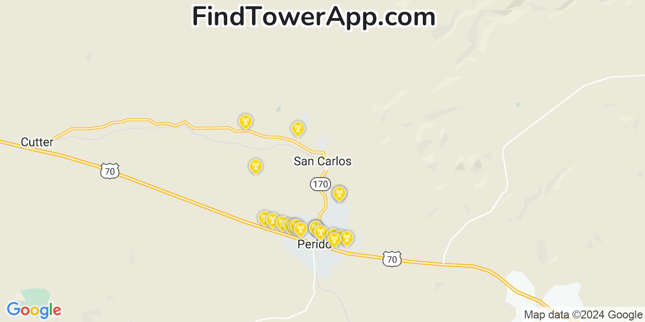 AT&T 4G/5G cell tower coverage map San Carlos, Arizona