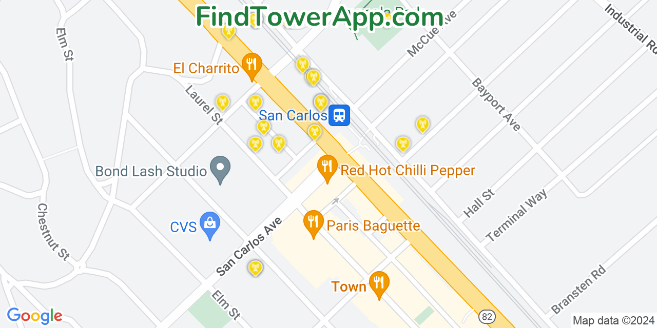 AT&T 4G/5G cell tower coverage map San Carlos, California