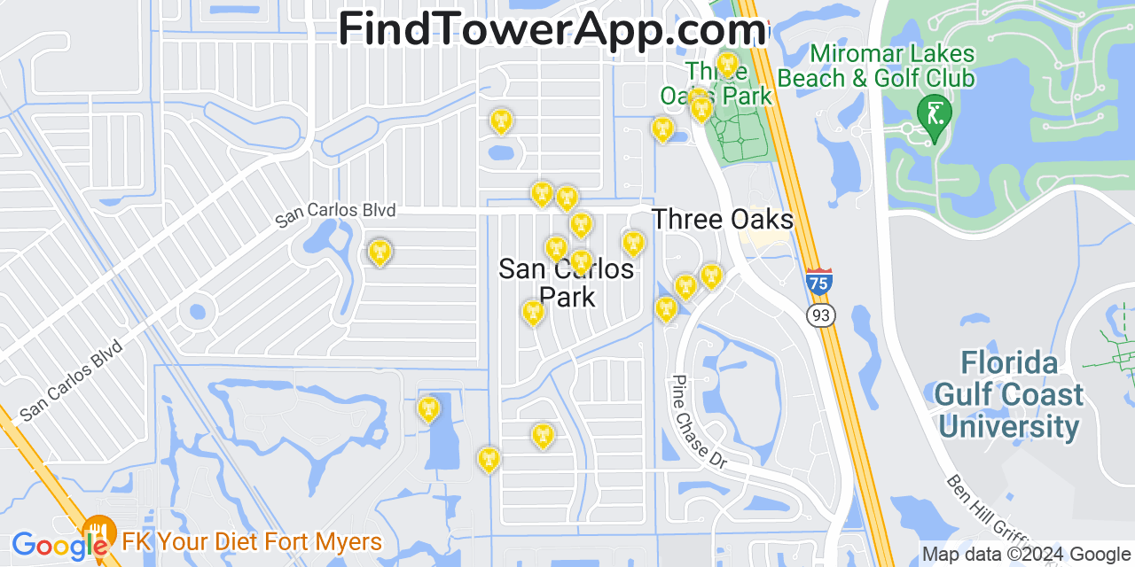 AT&T 4G/5G cell tower coverage map San Carlos Park, Florida