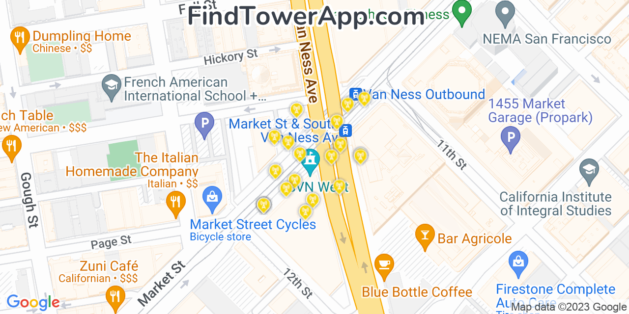 AT&T 4G/5G cell tower coverage map San Francisco, California