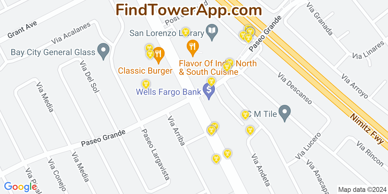 AT&T 4G/5G cell tower coverage map San Lorenzo, California