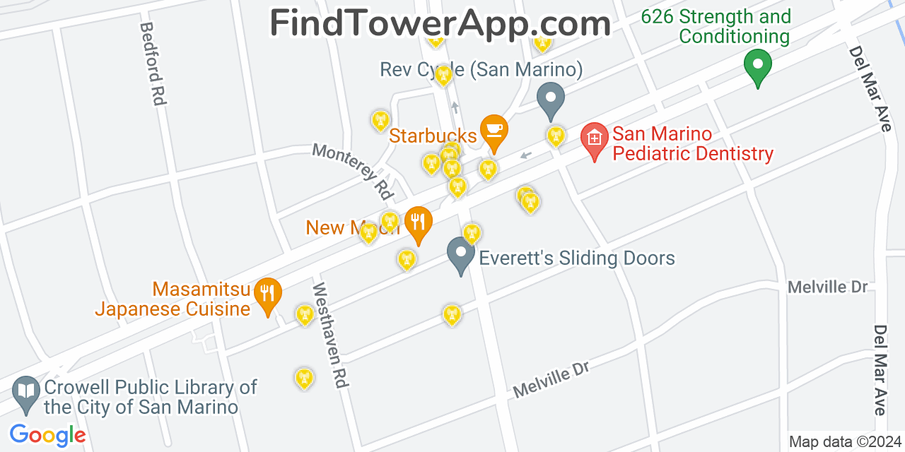 AT&T 4G/5G cell tower coverage map San Marino, California