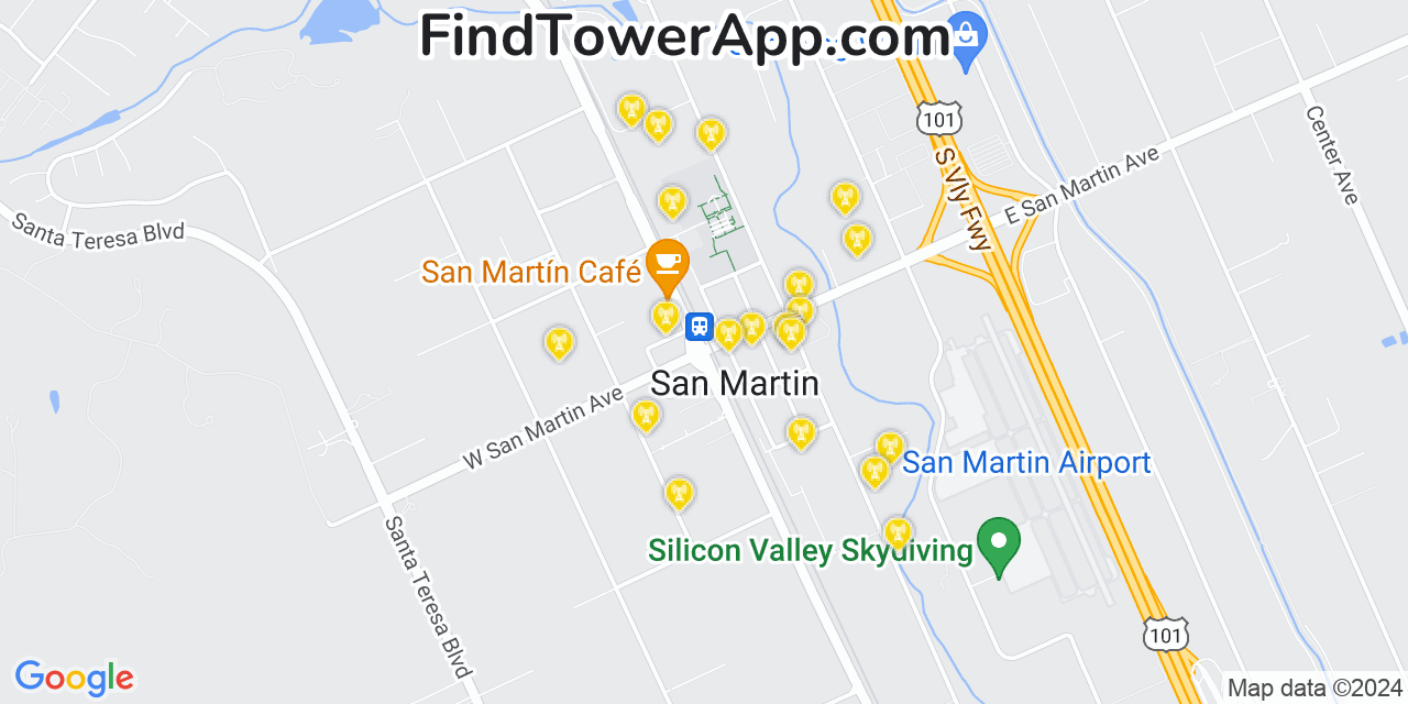 AT&T 4G/5G cell tower coverage map San Martin, California