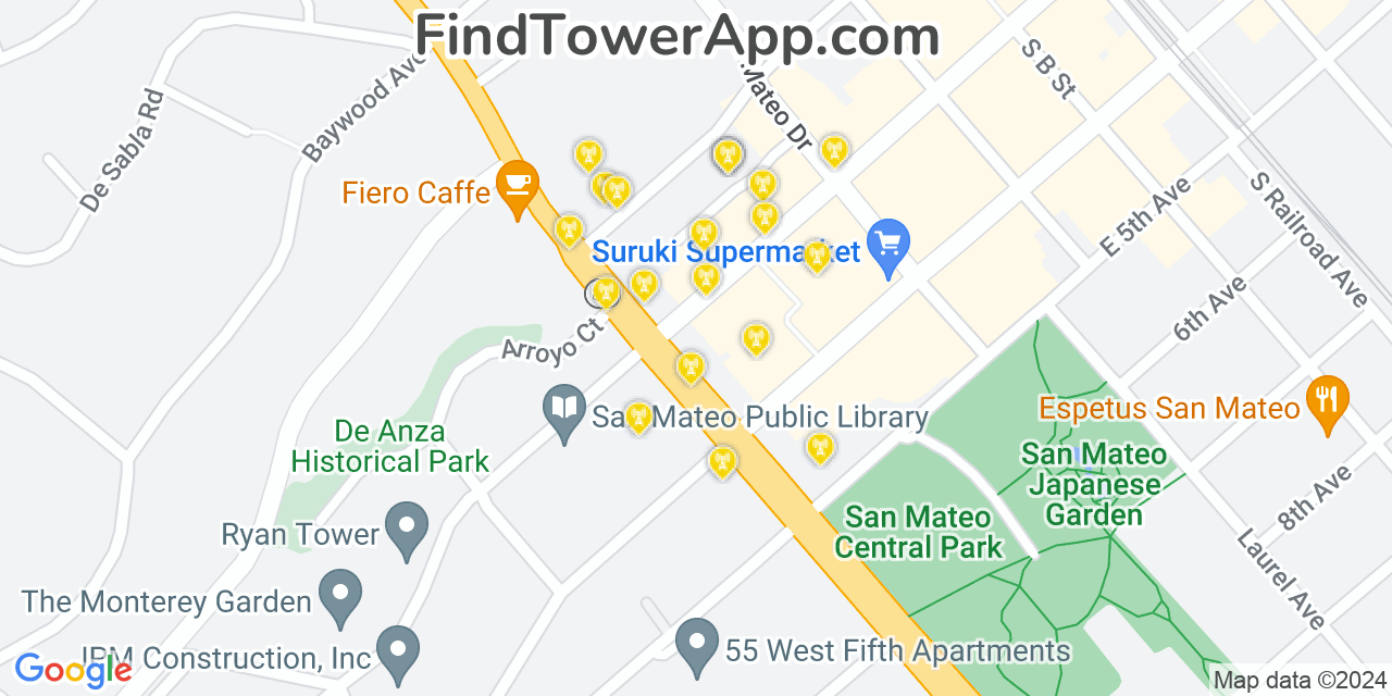 T-Mobile 4G/5G cell tower coverage map San Mateo, California