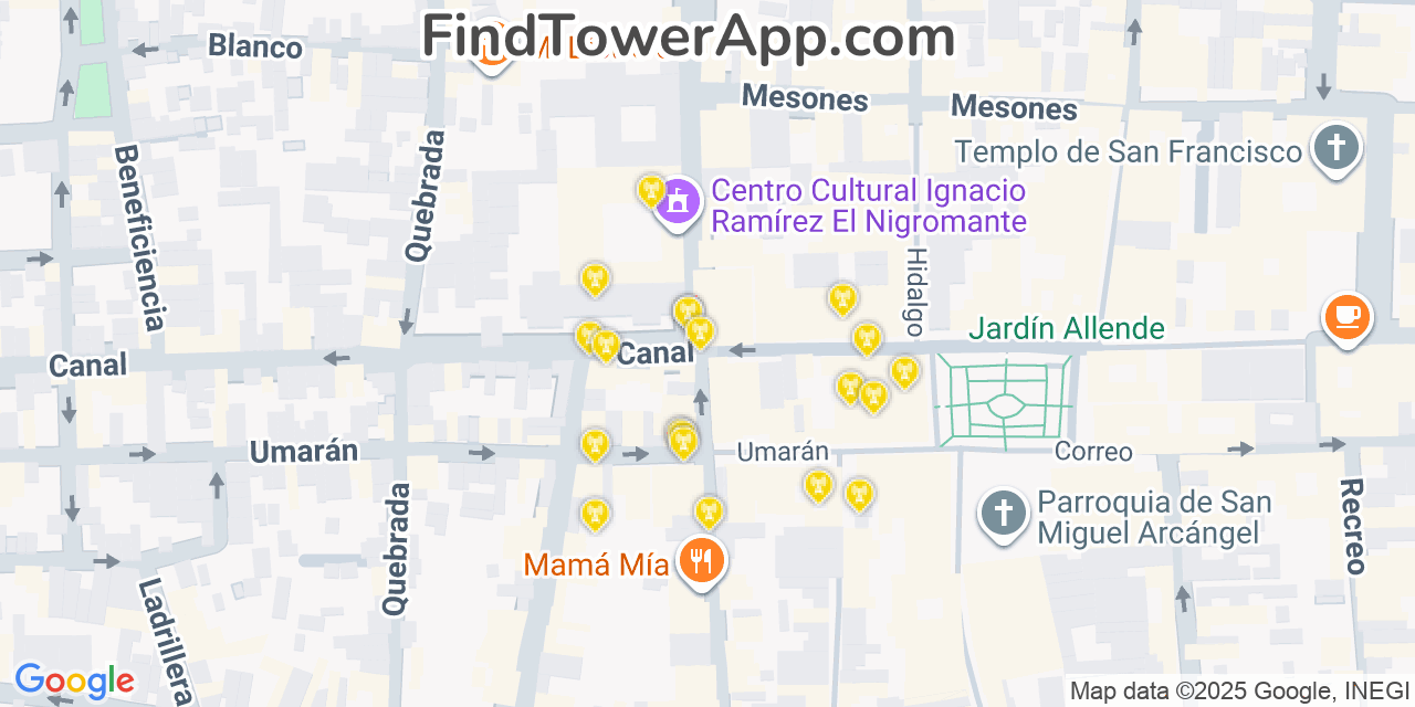 San-Miguel-de-Allende Cell Towers, Mexico - FindTower App Coverage Maps