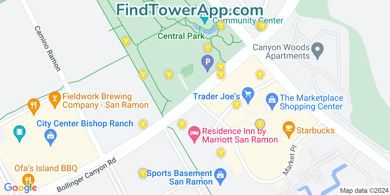 AT&T 4G/5G cell tower coverage map San Ramon, California