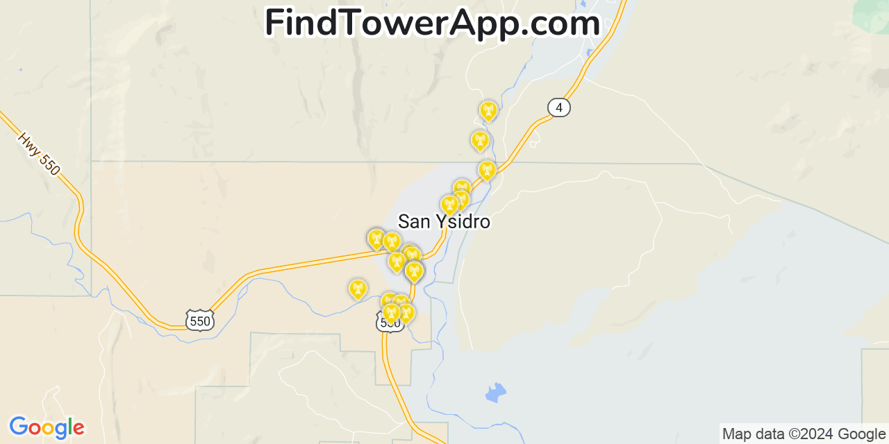 AT&T 4G/5G cell tower coverage map San Ysidro, New Mexico