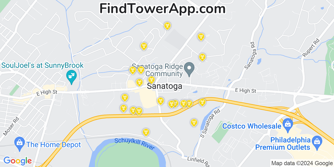 T-Mobile 4G/5G cell tower coverage map Sanatoga, Pennsylvania