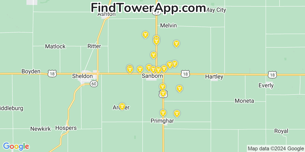 T-Mobile 4G/5G cell tower coverage map Sanborn, Iowa