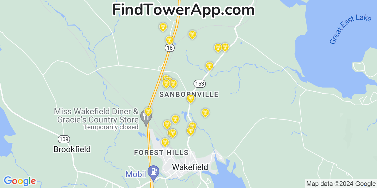 Verizon 4G/5G cell tower coverage map Sanbornville, New Hampshire